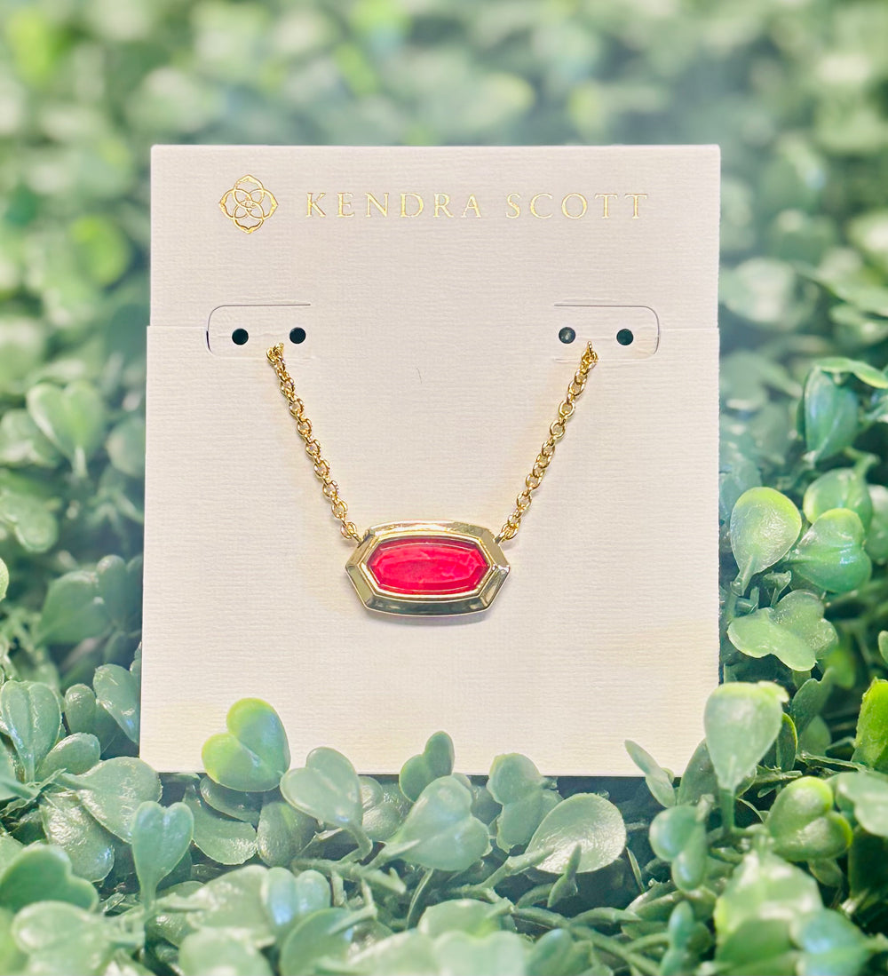 Elisa Bezel Gold Pendant Necklace in Carmine Red Illusion