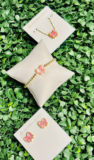 Haley Gold Bow Stretch Bracelet Bush Mother of Pearl