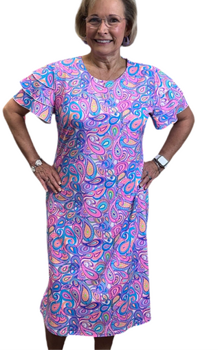 SPX4580 Midi Ruffle Short Sleeve Dress - PSLY