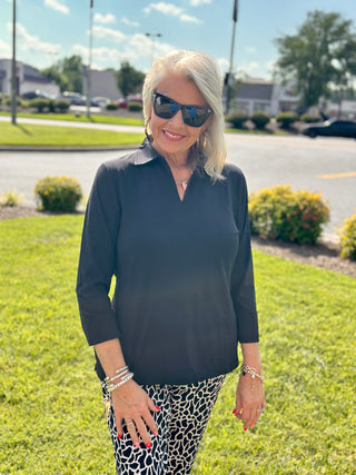 Lulu-B 3/4 Collar Top - BLK