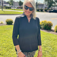 Lulu-B 3/4 Collar Top - BLK