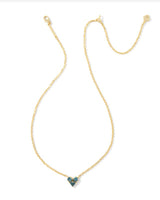 9608862963 - Katy Heart Necklace Gold in Teal Glass
