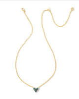 Katy Heart Necklace Gold in Teal Glass
