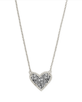 Ari Heart Short Rhodium Pendant Necklace in Platinum Drusy
