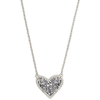 Ari Heart Short Rhodium Pendant Necklace in Platinum Drusy