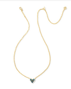 9608862963 - Katy Heart Necklace Gold in Teal Glass