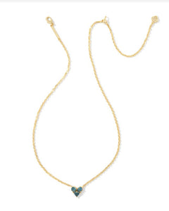 Katy Heart Necklace Gold in Teal Glass