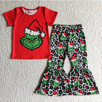 Red Short Sleeve Grinchy Face Leo Pants Set