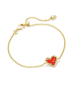 Ari Heart Gold Delicate Chain Bracelet in Red Illusion