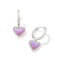 Ari Heart Huggie Rhodium Earrings in Bubblegum Pink Kyocera Opal