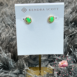 Daphne Framed Stud Earring Gold in Bright Green Opal