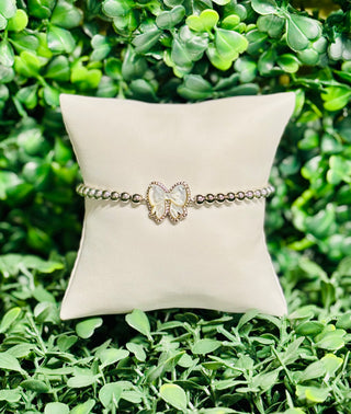 Haley Silver Bow Stretch Bracelet Ivory Mother of Pearl