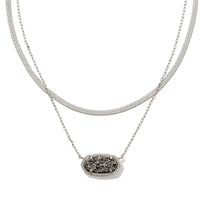 Elisa Herringbone Silver Multi Strand Necklace in Platinum Drusy