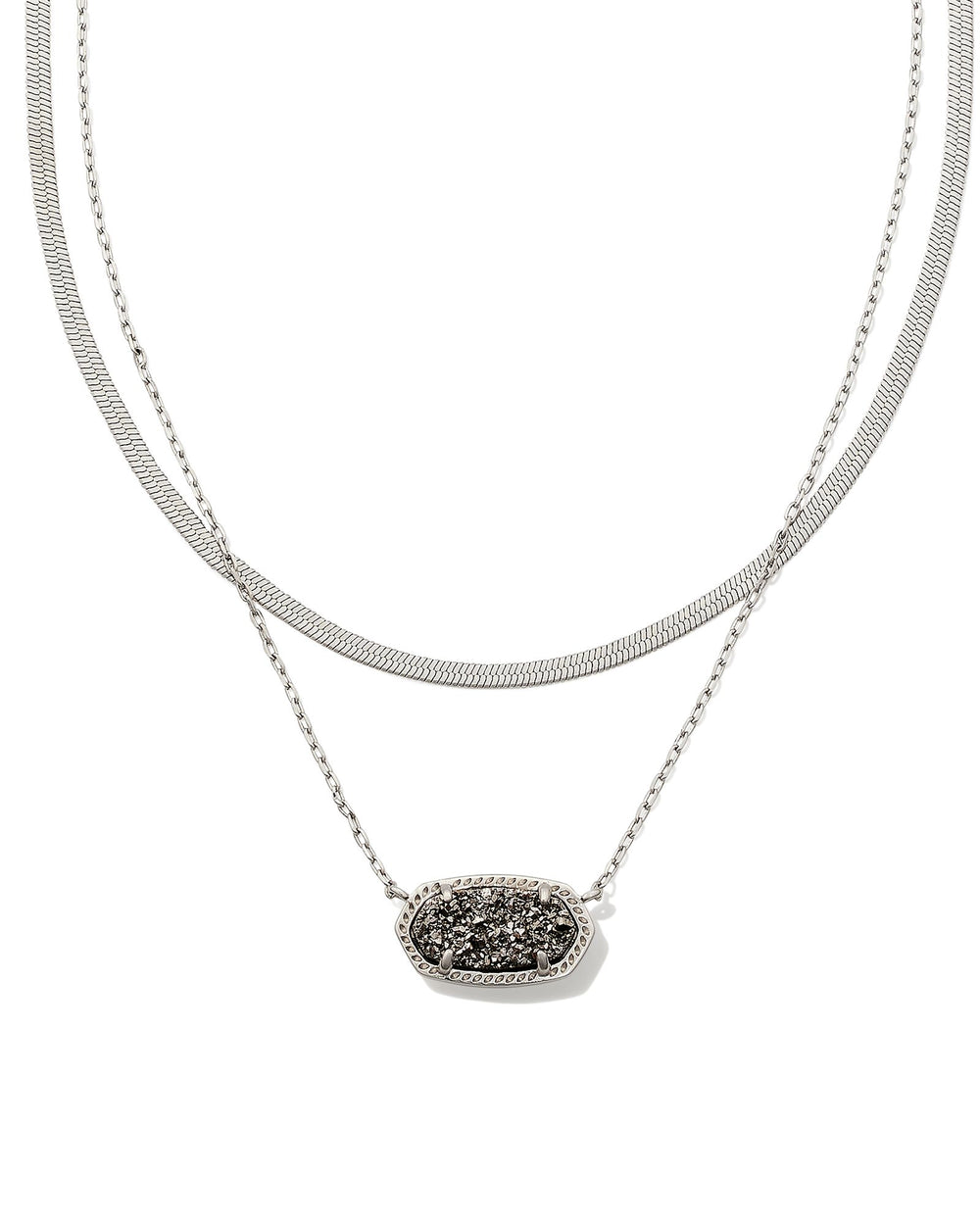 Elisa Herringbone Silver Multi Strand Necklace in Platinum Drusy