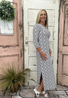 V-Neck 3/4 Sleeve Maxi Dress - DGBW
