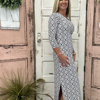 V-Neck 3/4 Sleeve Maxi Dress - DGBW