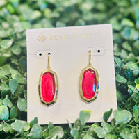 Dani Bezel Gold Drop Earrings in Carmine Red Illusion