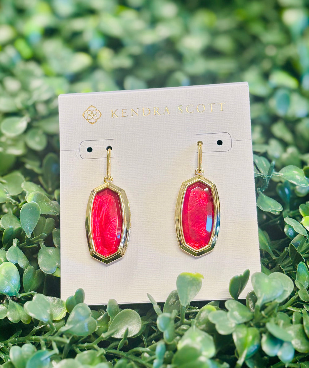 Dani Bezel Gold Drop Earrings in Carmine Red Illusion