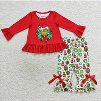 Girls Grinchy Wreath Outfit Set