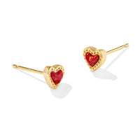 Mini Ari Heart Gold Stud Earrings in Red Kyocera Opal