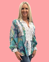 Aqua Paisley Printed Long Sleeve Top
