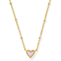 Mini Ari Heart Gold Satellite Short Pendant Necklace in Bubblegum Pink Kyocera Opal