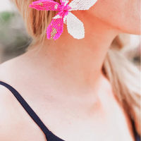 Bold Blooms Beaded Earrings - Neon Pink
