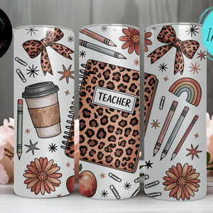 Leopard Teacher Skinny Tumbler 20oz
