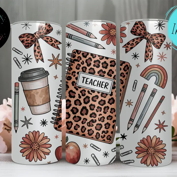 Leopard Teacher Skinny Tumbler 20oz
