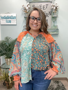 Mint Mixed Paisley Print Blouse