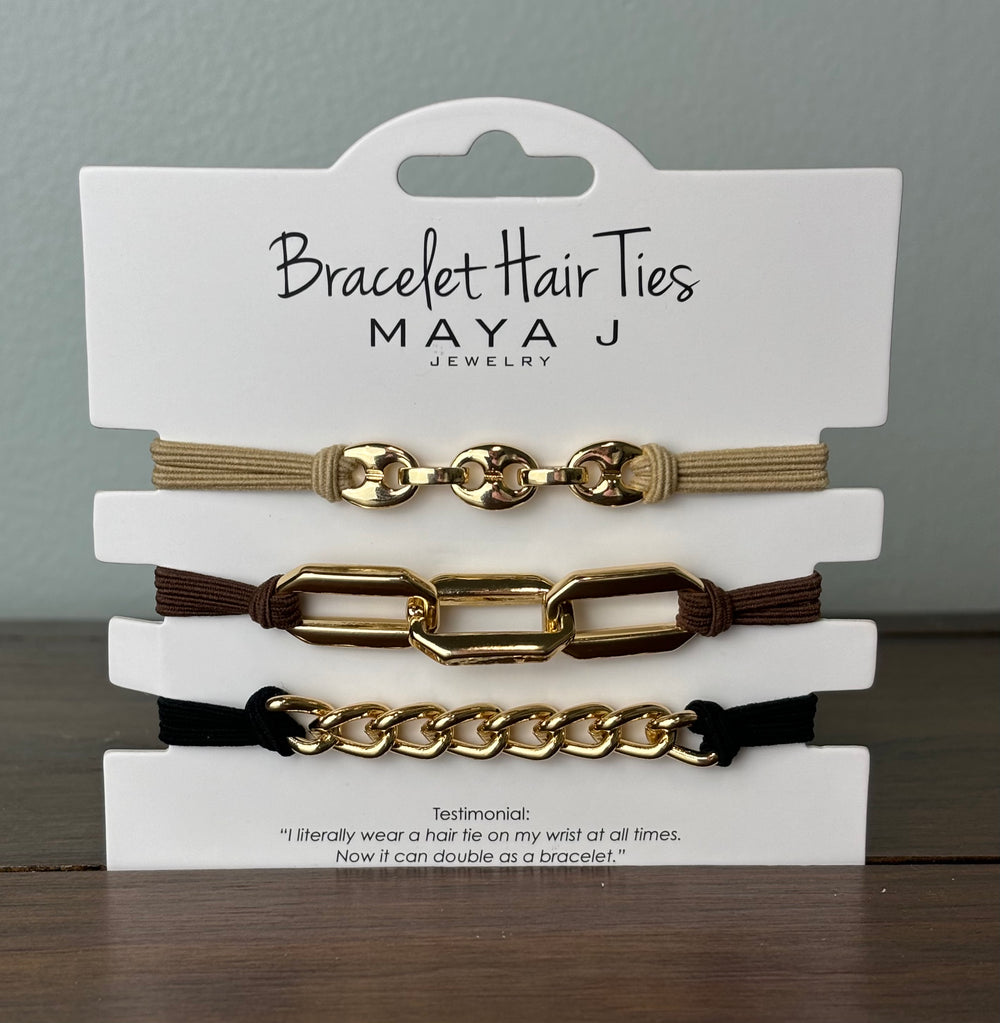 Essential Bracelet Hair Ties - Beige, Brown & Black (Gold)