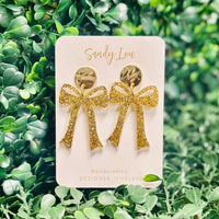 Gold Glamour Glitter Bow Dangle Gold Coin