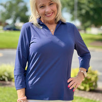 Lulu-B 3/4 Collar Top - NVY