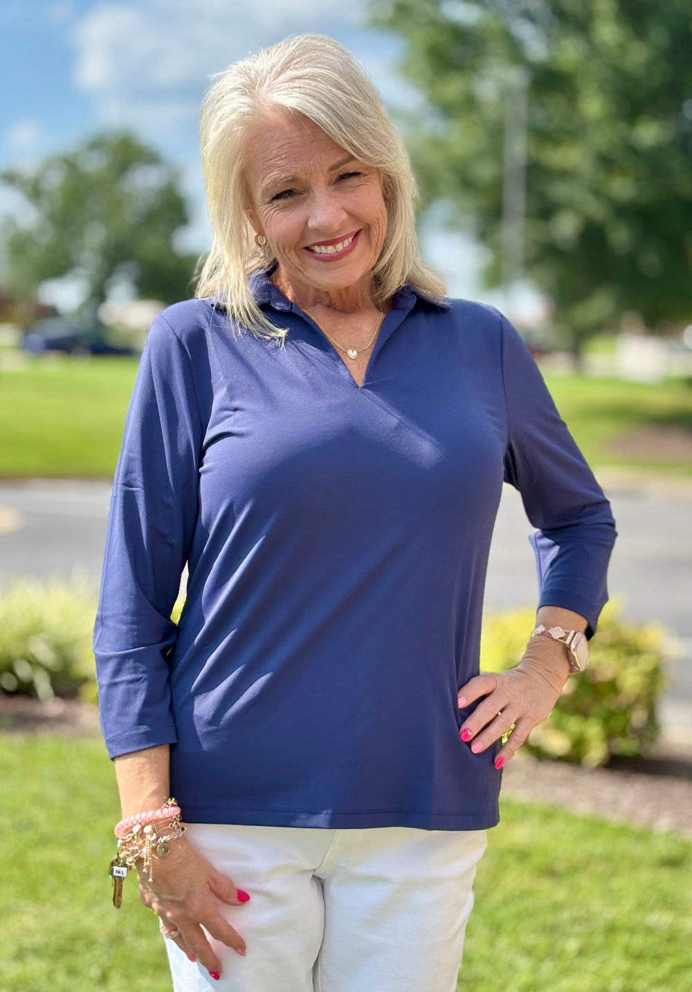 Lulu-B 3/4 Collar Top - NVY