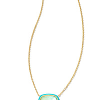 Elisa Enamel Framed Short Pendant Gold in Sea Green Ombre Illusion