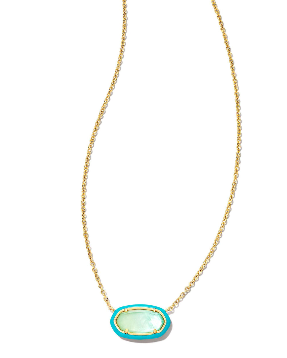 Elisa Enamel Framed Short Pendant Gold in Sea Green Ombre Illusion