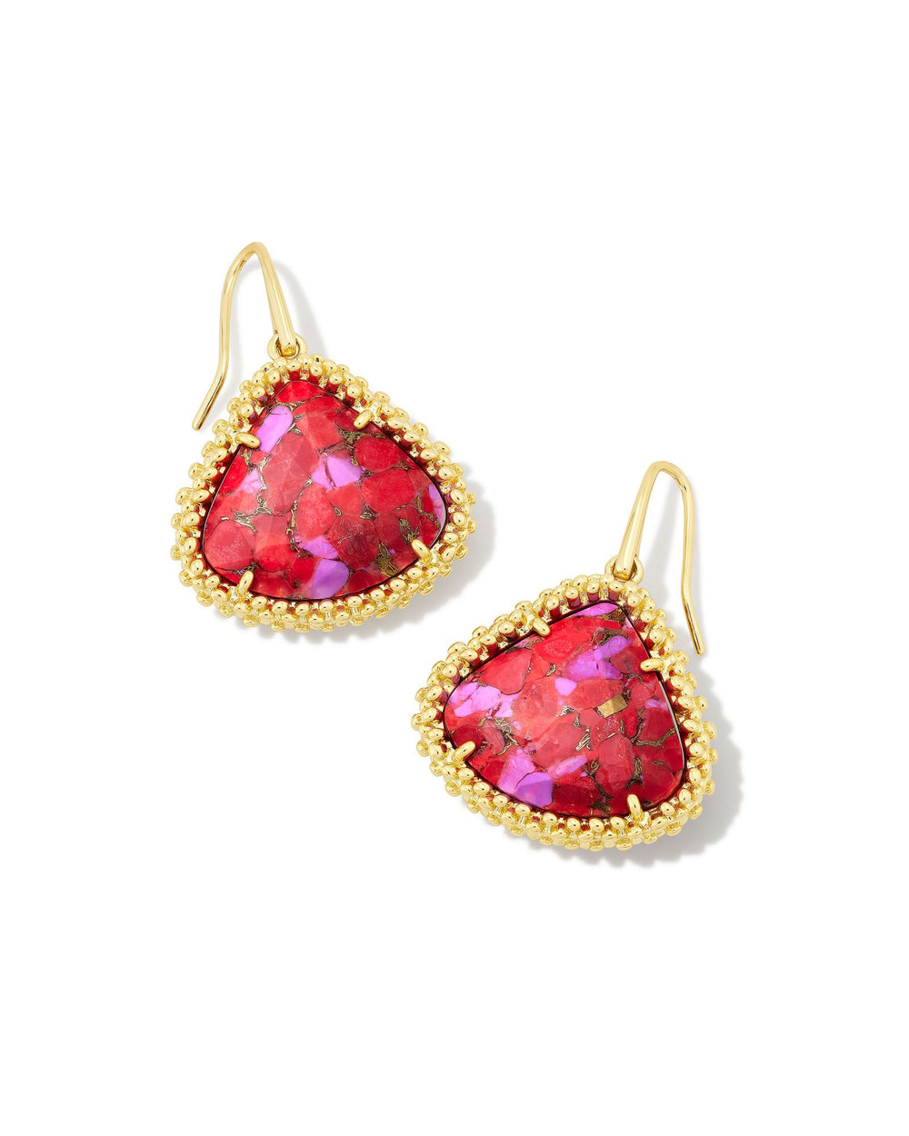 Framed Kendall Large Drop Gold in Bronze Veined Red and Fuchsia