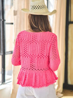 Hot Pink Crochet Long Sleeve Top
