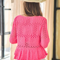 Hot Pink Crochet Long Sleeve Top