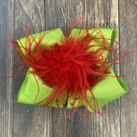 Christmas Cheer Texas Size Lime & Red Ostrich Puff Hair Bow