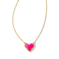 9608802009 - Ari Heart Gold Pendant Necklace in Neon Pink Magnesite