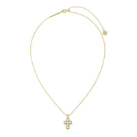 Pearl Gold Cross Short Pendant Necklace in White Pearl