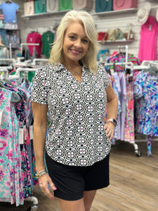V-Neck Short Sleeve Collar Top - DGBW