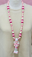 Wooden Nutcracker Necklace - Pink
