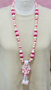 Wooden Nutcracker Necklace - Pink