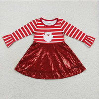 Girls Christmas Santa Sequin Skirts Long Sleeve Dresses