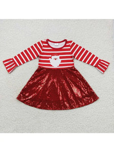 Girls Christmas Santa Sequin Skirts Long Sleeve Dresses