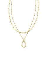 Alexandria Gold Multi Strand Necklace in Iridescent Clear Rock Crystal
