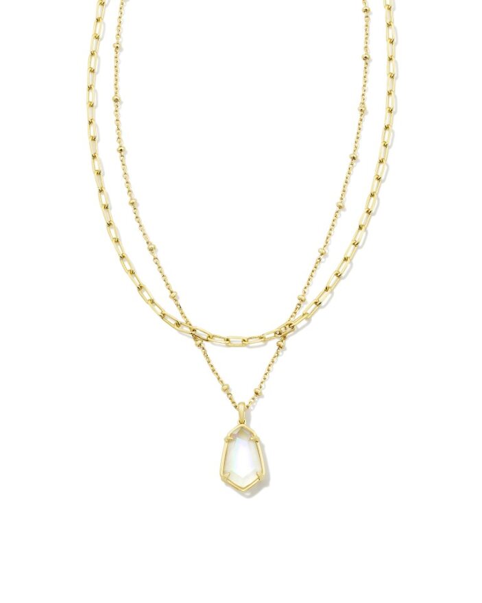 Alexandria Gold Multi Strand Necklace in Iridescent Clear Rock Crystal