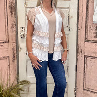 Beige V-Neck Short Sleeve Top